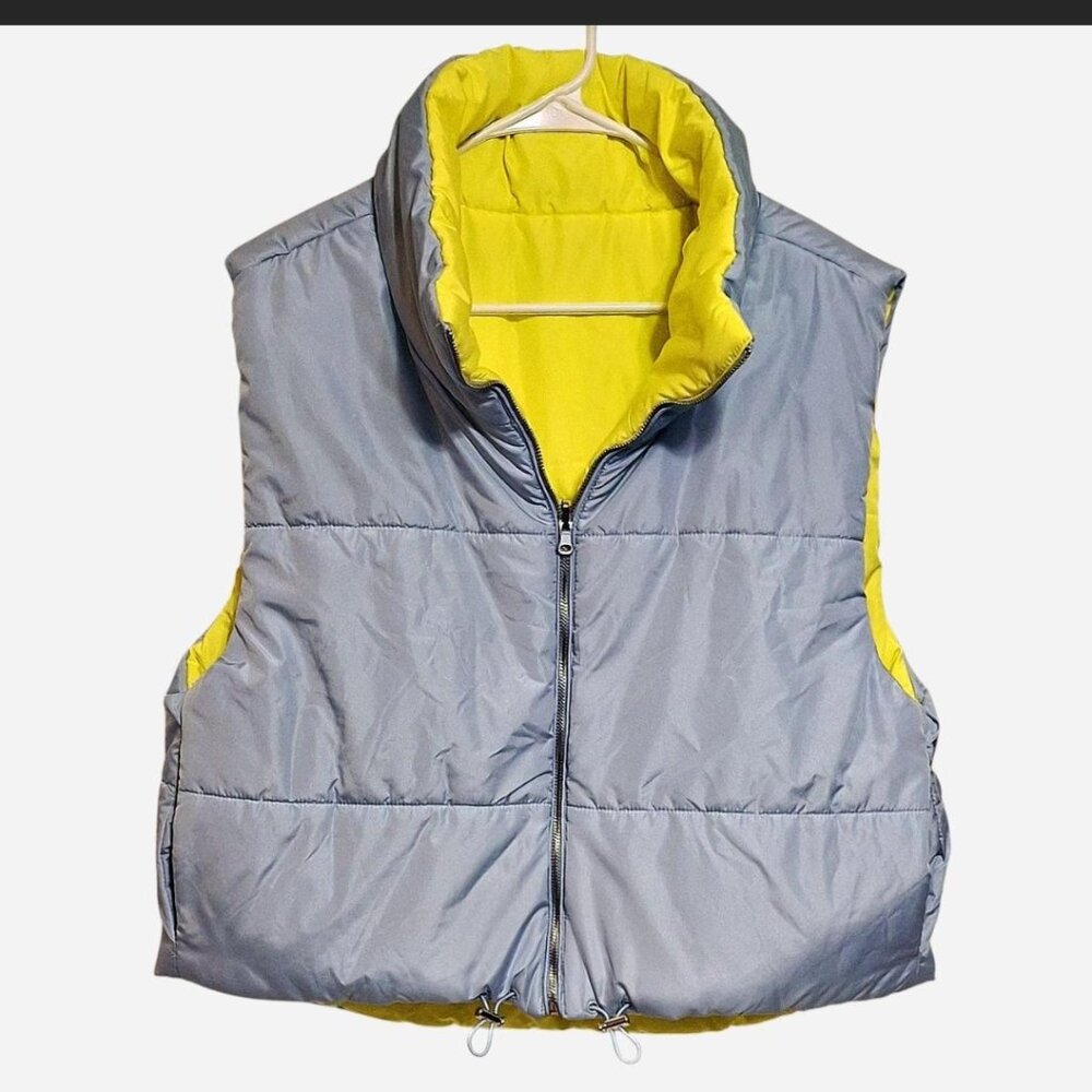 Vine & Valley blue and yellow puffer vest